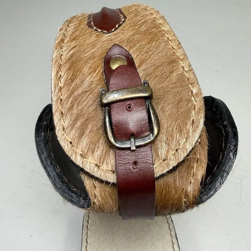 Argentina Wine Bottle Holder Brown Tan Leather Cowhide Countertop Caddy EUC